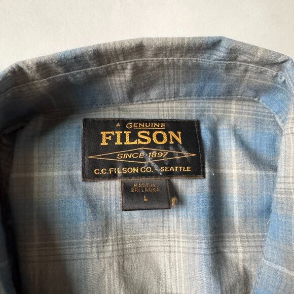 Filson Mens L Long Sleeve Button Shirt Twin Lakes Sport Plaid Blue Gray Gorpcore - Picture 2 of 6
